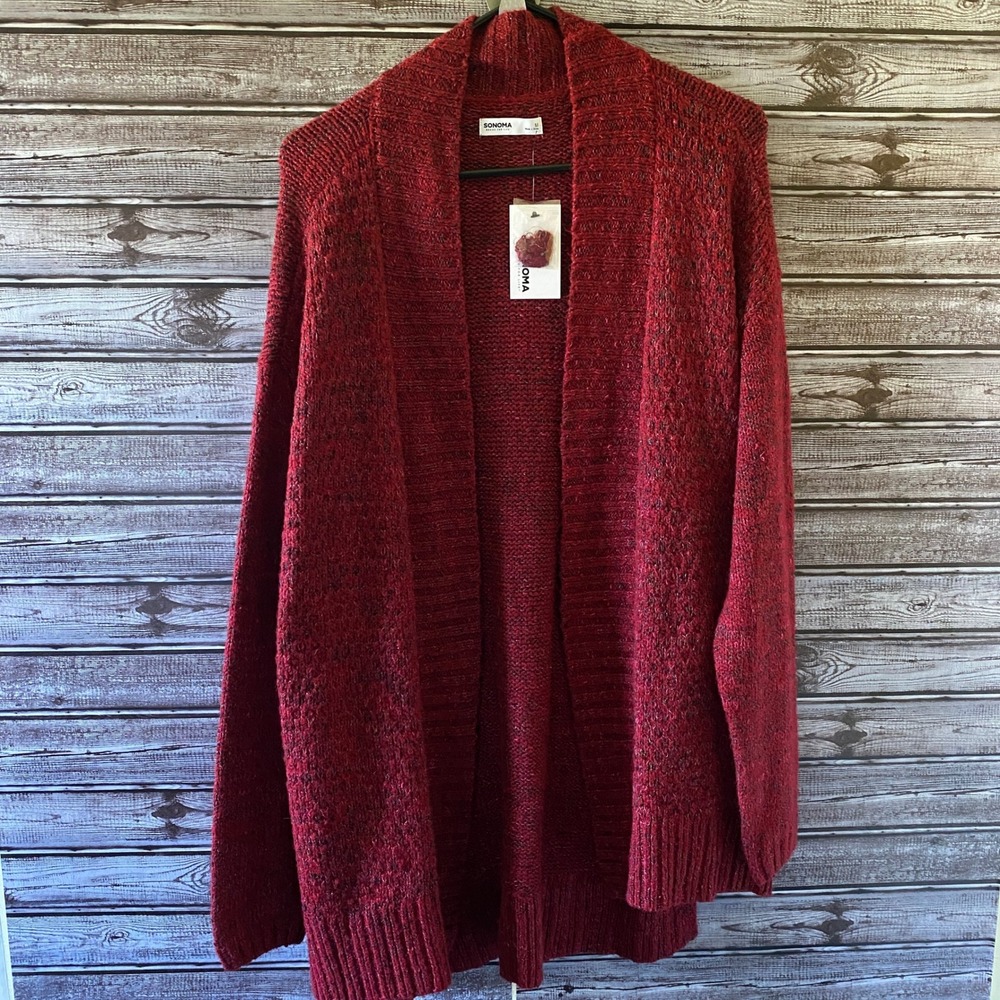 Sonoma Women's Long-Sleeved Open-Front Cardigan‎ Sweater Size M Red Pockets NWT